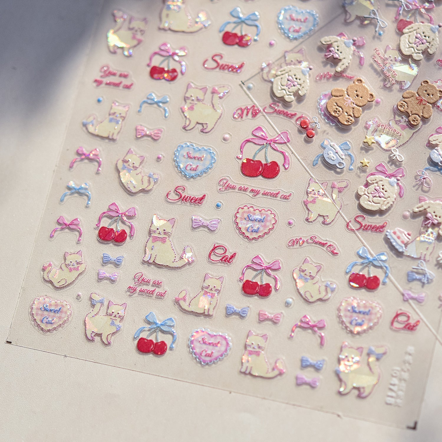 Sweet Kitten Collection: "Iridescent Sweet Kitten" – 3D Embossed Nail Sticker