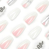 Armadura de pressão atacado mancha rosa corrente de chama prateada tridimensional em forma de cobra strass armadura de pressão unhas acabadas pedaço de unhas｜365nails