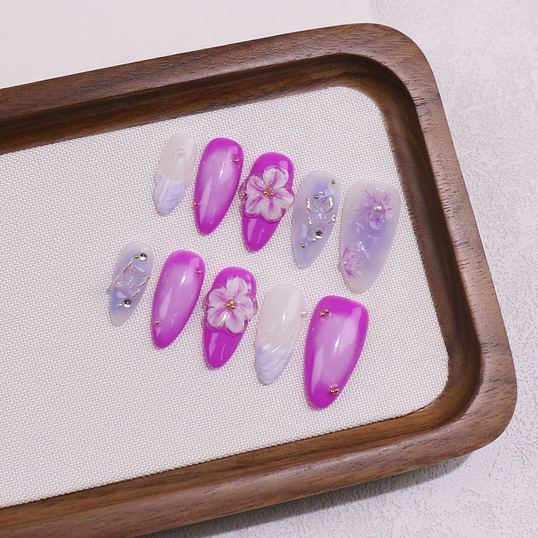 365nails-Amethyst Dream: "Névoa Púrpura" – Unhas Postiças Longas Amendoadas Feitas à Mão