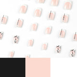 Armadura de atacado com flor francesa branca e folha preta, manicure curta com prensa para unhas ｜365nails