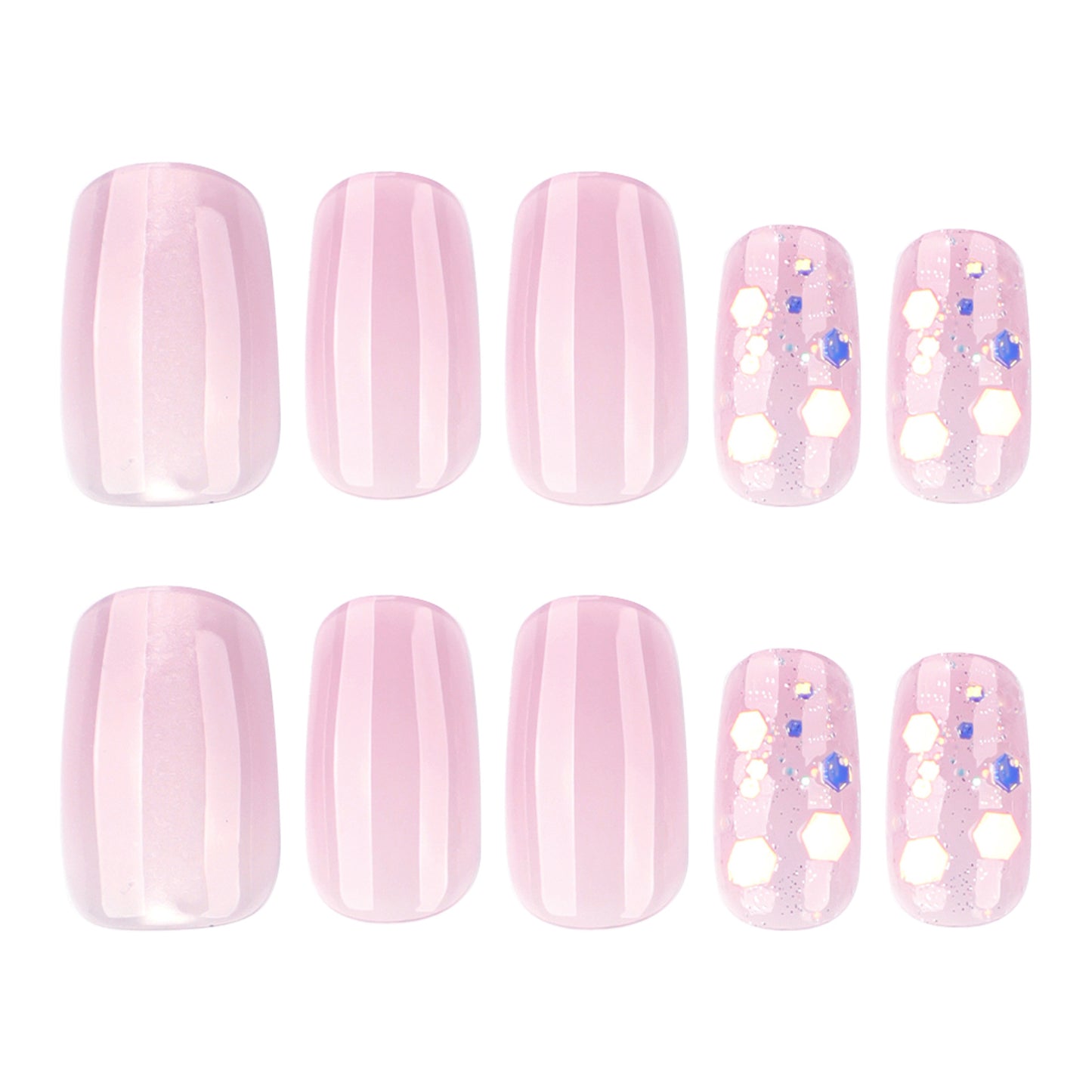 Naked pink cat eye flash short square press-on nails