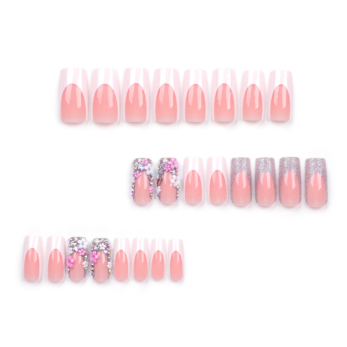 spice girls wear nail pieces medium and long flower white edge nail pieces  nail stickers nail pieces｜365nails