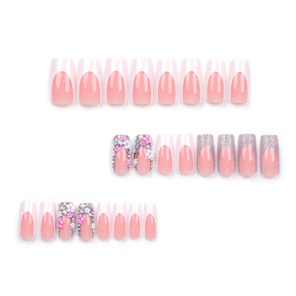 spice girls wear nail pieces medium and long flower white edge nail pieces  nail stickers nail pieces｜365nails
