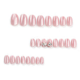 press-on nails Pink cat eye Diamond Diamond Short Round Nail Art Nail Art Sheet Finished Product  Solid Color Nail Art Sheet Removable｜365nails