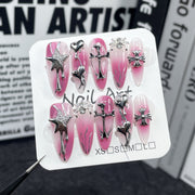 Pink Gradient Nails with Metallic Gothic Charms