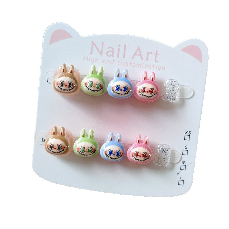 365nails-Rainbow Labubu 兒童系列: 「彩色怪獸樂園」— 短款方形兒童穿戴甲