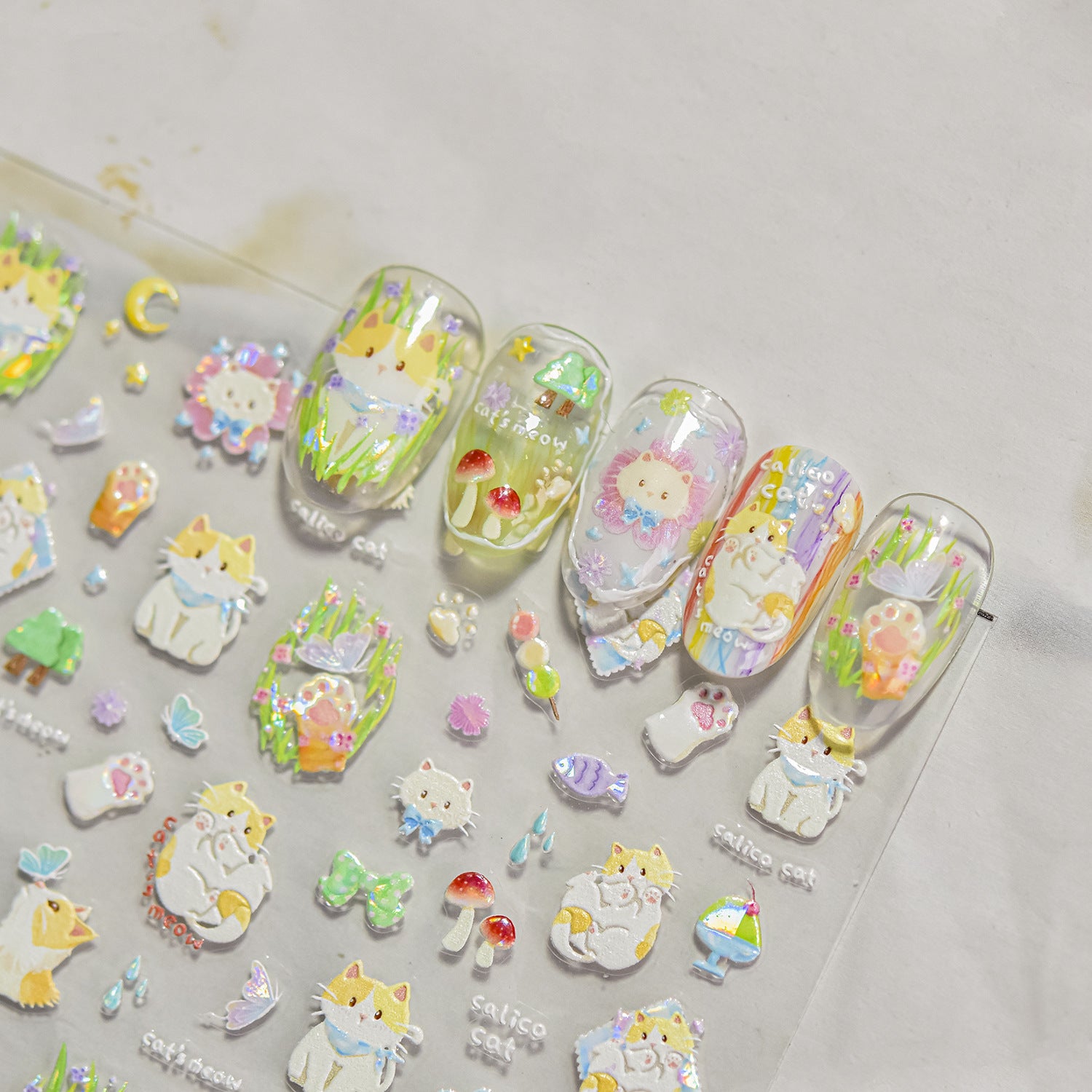 Cute Forest Cats: "Whimsical Forest Cat Party" – 5D Embossed Nail Sticker