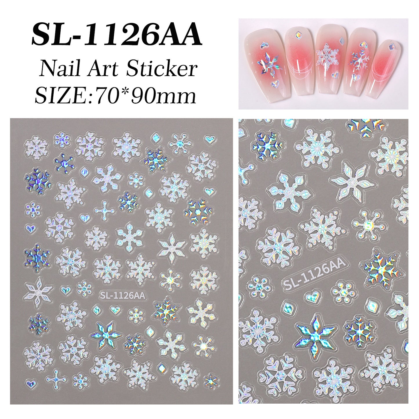 Winter Laser Snowflake Nail Art Sticker 5D Embossed Aurora Christmas Snowflake DIY Nail Sticker Ornament SL