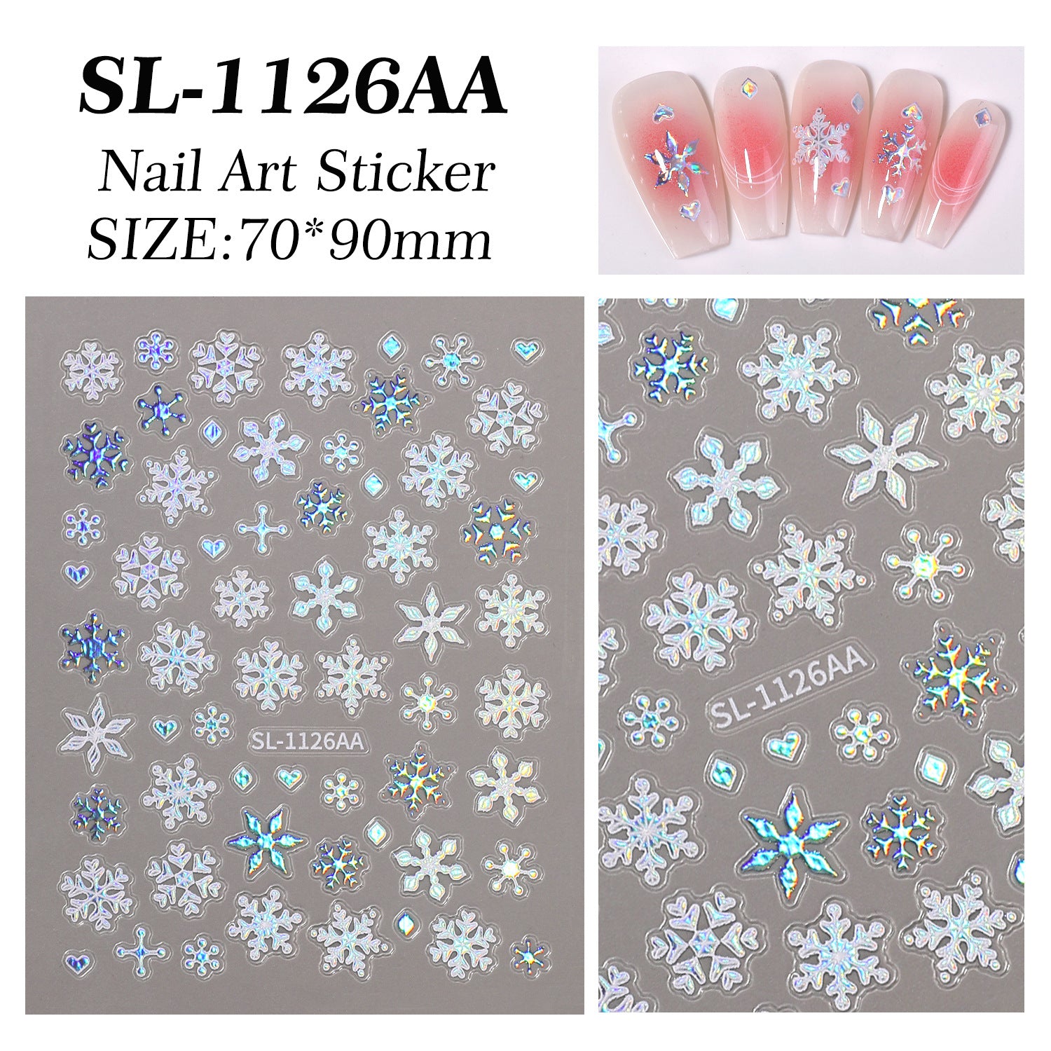 Winter Laser Snowflake Nail Art Sticker 5D Embossed Aurora Christmas Snowflake DIY Nail Sticker Ornament SL