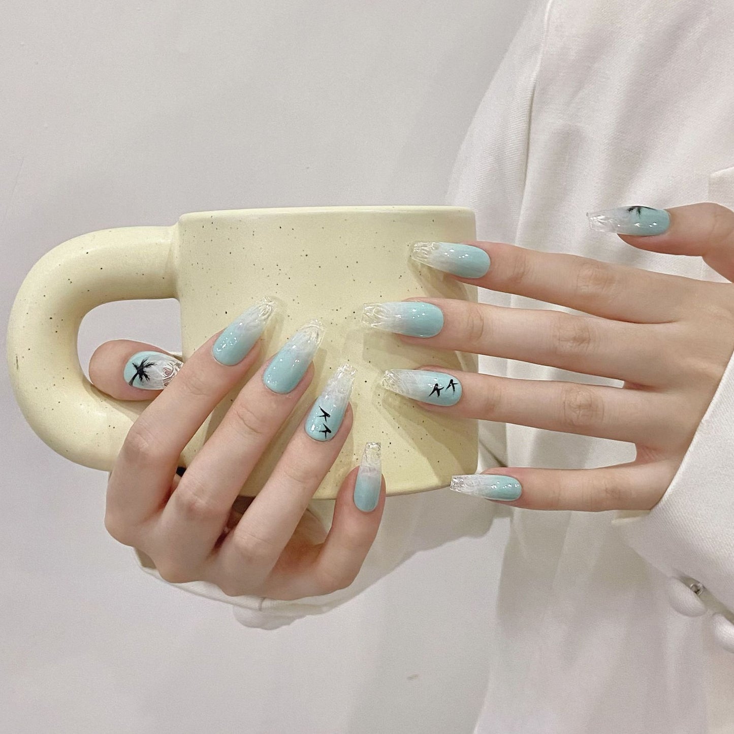 Spice Girls Long nails Handmade press on nails Blue Enchantress Glazed Advanced Handmade extra long Thin Dog Finished Product | 365nails