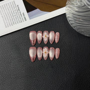365nails: "Enchanted Bloom" – 3D Floral Pearl Handmade Almond Nails
