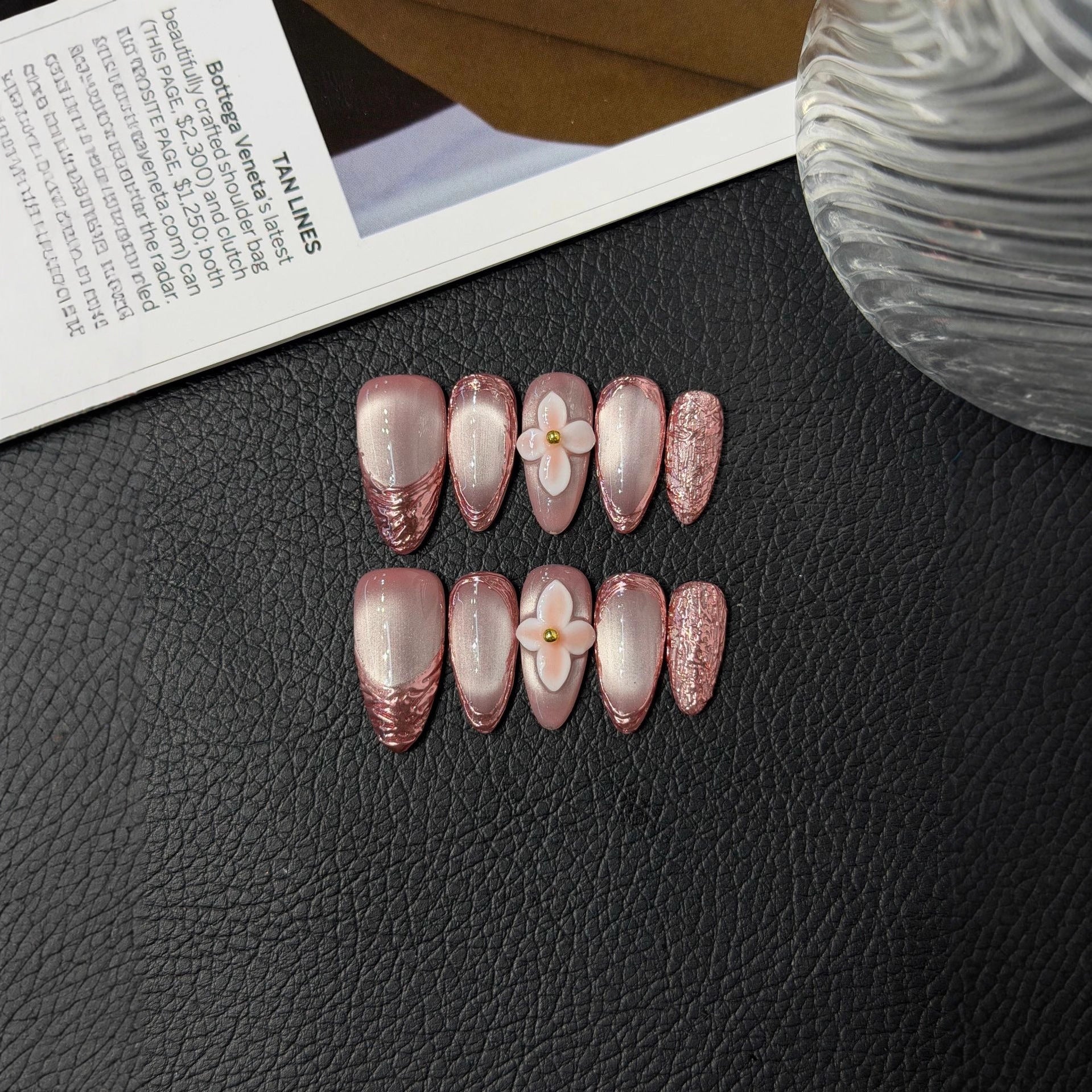 365nails: "Enchanted Bloom" – 3D Floral Pearl Handmade Almond Nails
