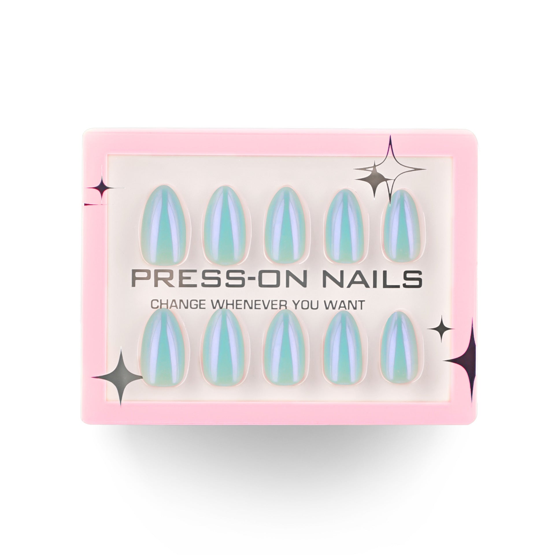 Blazing Blue Aurora Cat's Eye Short Almond press-on nails