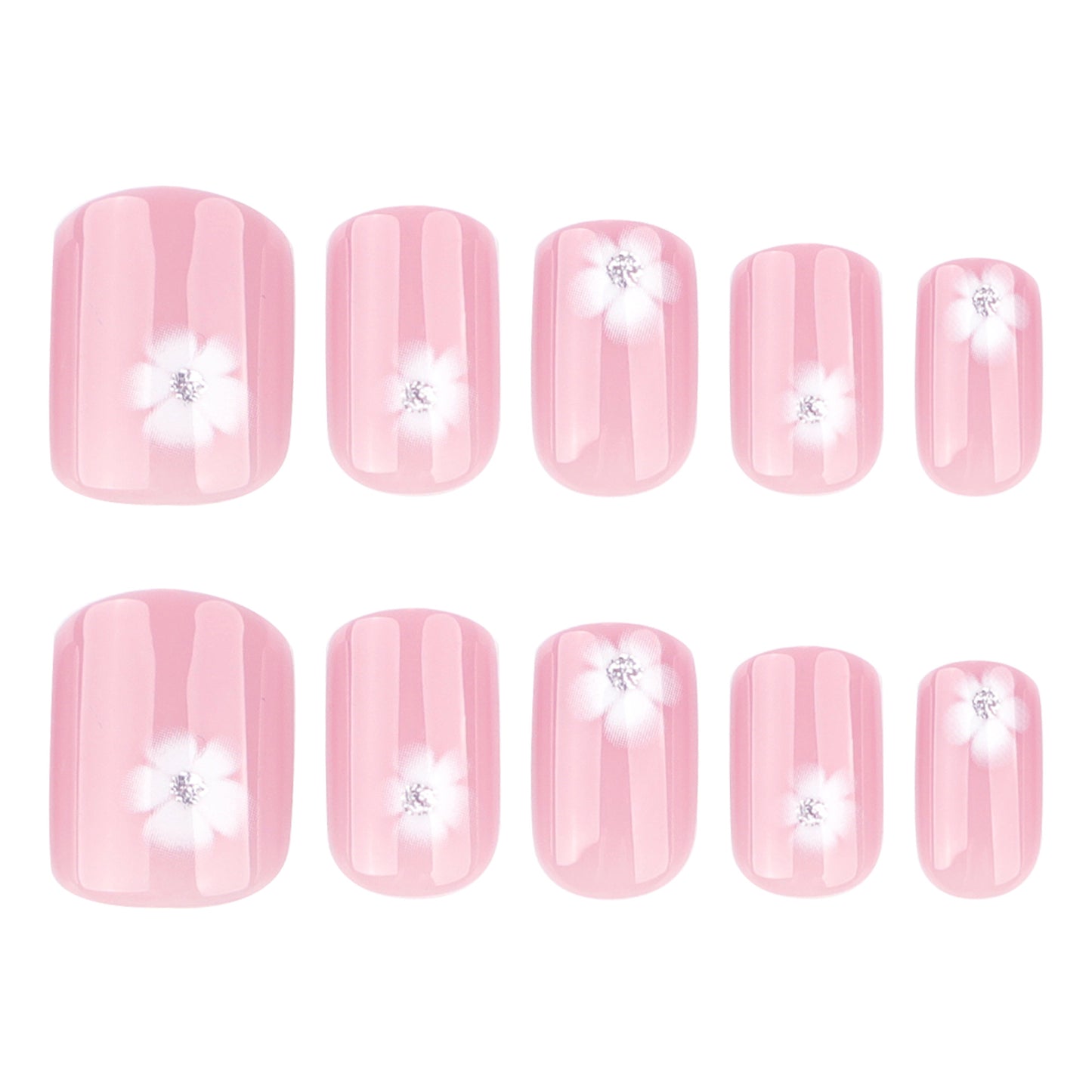 Uñas postizas pequeñas y frescas de verano con diseño de flores blancas sencillas al por mayor | 365nails