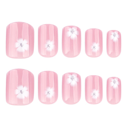 Uñas postizas pequeñas y frescas de verano con diseño de flores blancas sencillas al por mayor | 365nails