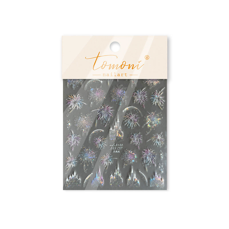 Shell Light Firework Castle Collection: "Dreamy Shell Light Firework Castle" – 3D Embossed Nail Sticker