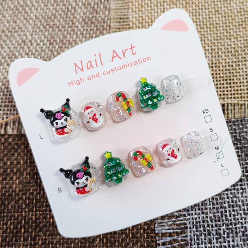 365nails-Christmas Kuromi Kids Series: "Sparkle Holiday Magic" – Short Square Kids Nail Art