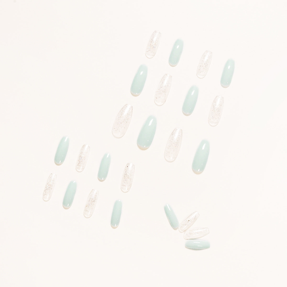 Ice transparent blue glitter powder press on nail wear finished nail art fake nail nail art patch removable nail piece｜365nails