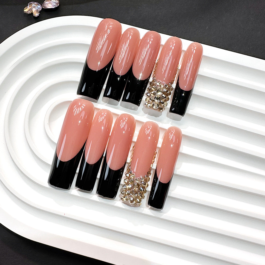 Black Tip Nude Crystal Accent Press On Nails