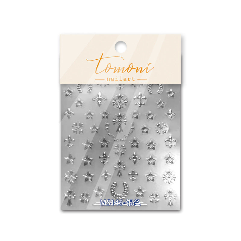 Starry Sky Collection: "Silver Metallic Star" – 3D Embossed Nail Sticker