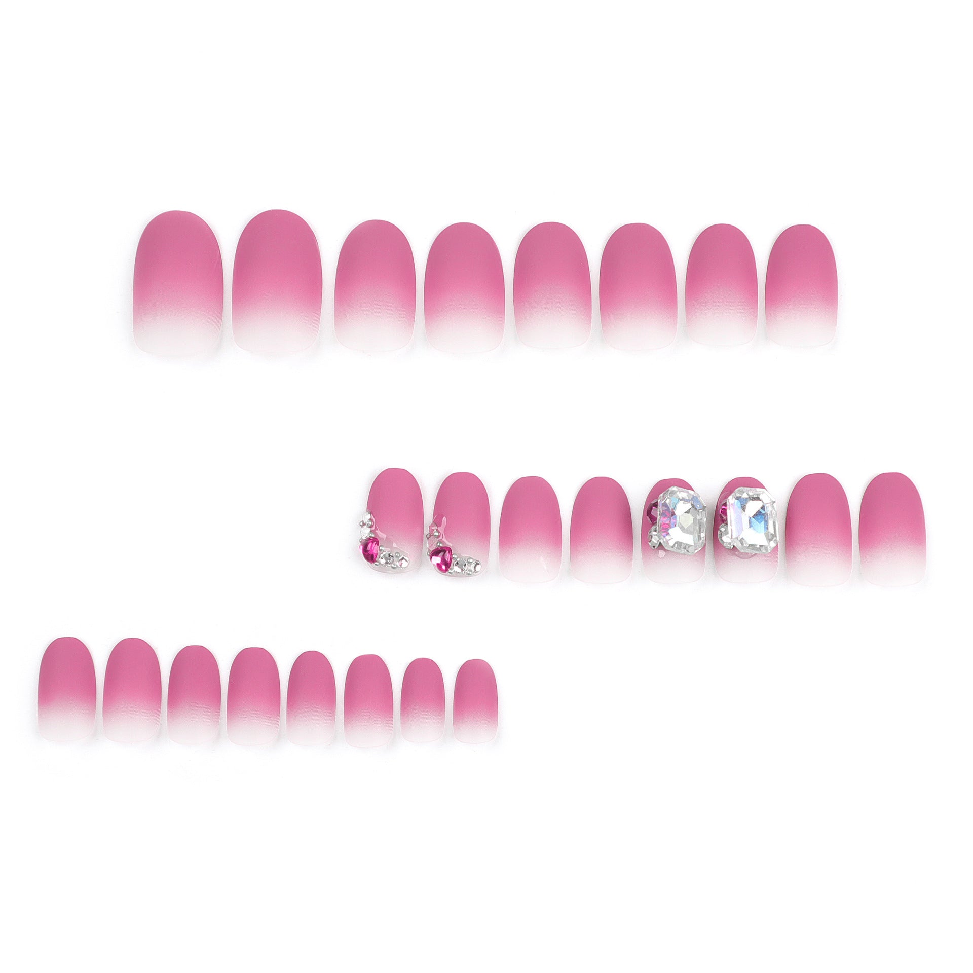 365nails: "Blush Ombre Crystal Oval" – Rhinestone Accent Press-on Nails
