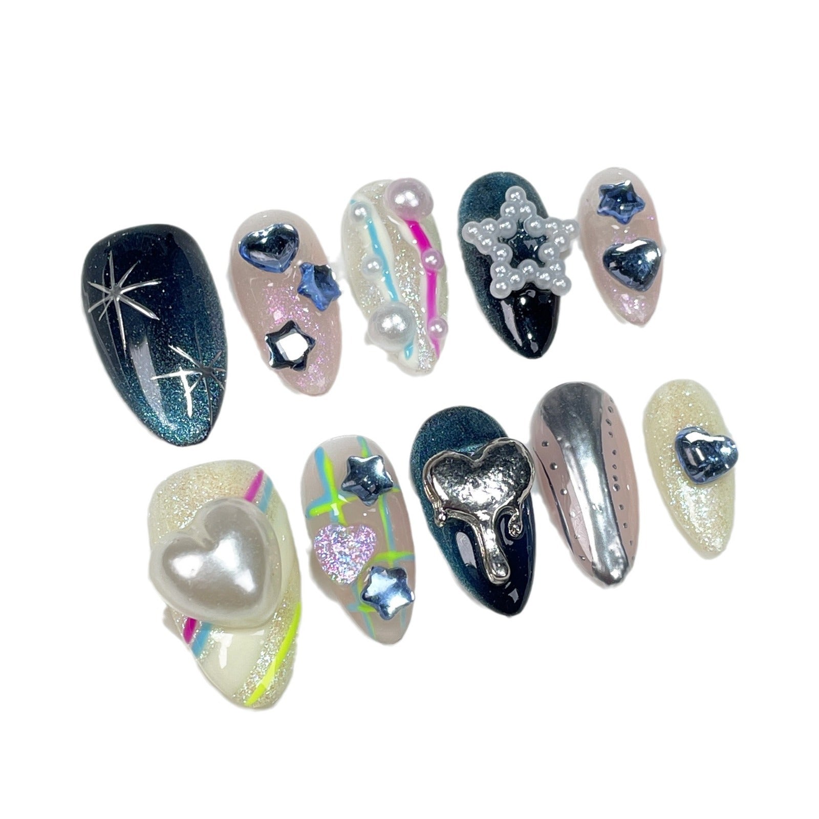 Handmade Press-on Nails y2k millennial babes  line manicure  almond nail wearable fake nail wholesale｜365nails