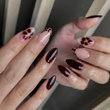 Wine Red Floral Accent Nails with Chic Mixed Design