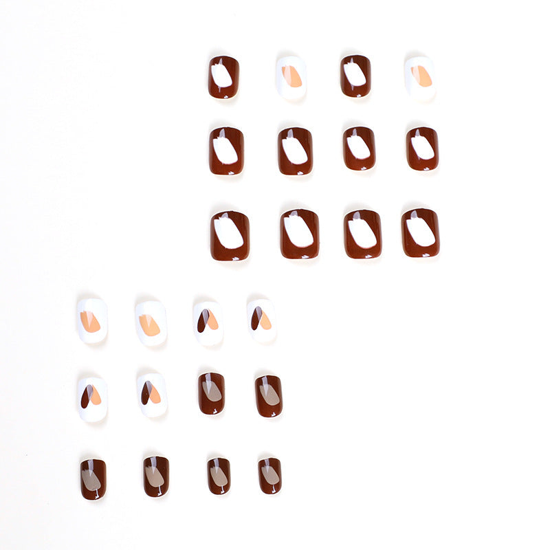 咖啡棕 INS風撞色塗鴉 簡約穿戴甲片 完成品 批發｜365nails