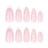 Película para unhas postiças curtas amendoadas, simples e frescas, com estampa de flores, francesas brancas, curtas, para pressão｜365nails