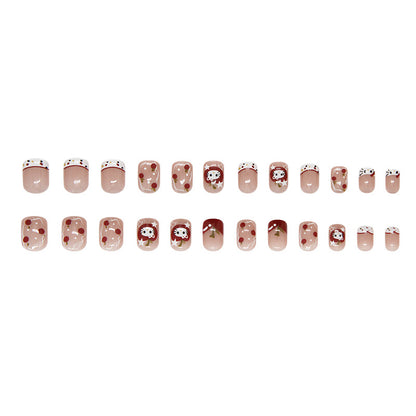 Desenhos animados de bolinhas francesas, estrelas, fofas, moda feminina, versátil, destacável, arte de unha vestível, 24 peças ｜ 365 unhas