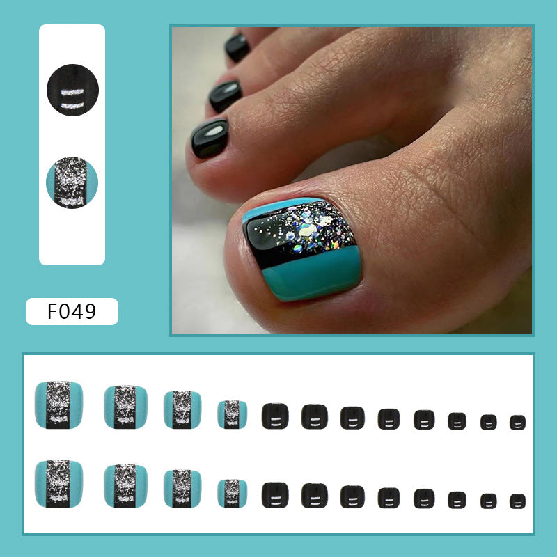 Uñas postizas sencillas de doble capa en azul lago, especiales para pies, con un toque dulce y moderno, exclusivas de Spice Girl. Uñas postizas para pies | 365nails