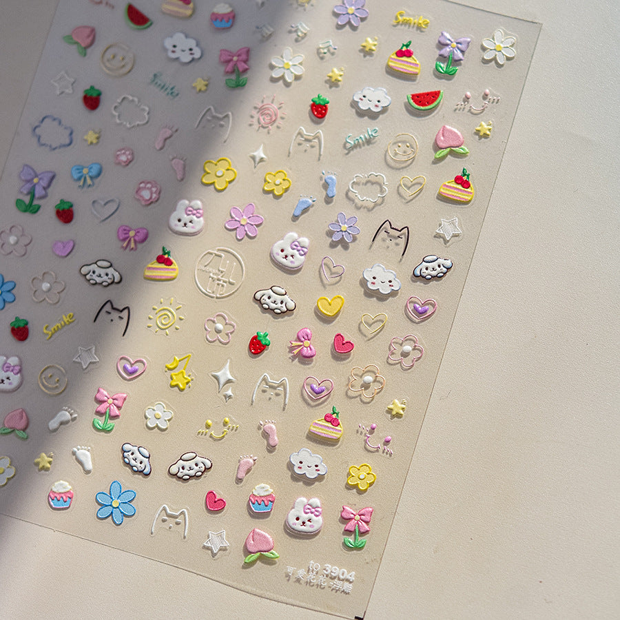 Pastel Picnic Collection: "Cute Garden" – 3D Embossed Nail Sticker