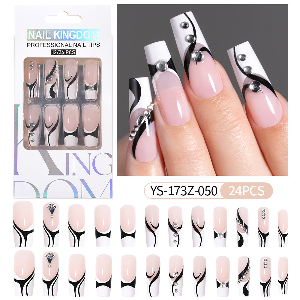 Press on nails fake nail patch extension nail Spice Girl medium rectangle removable 24 pieces with drill manicure