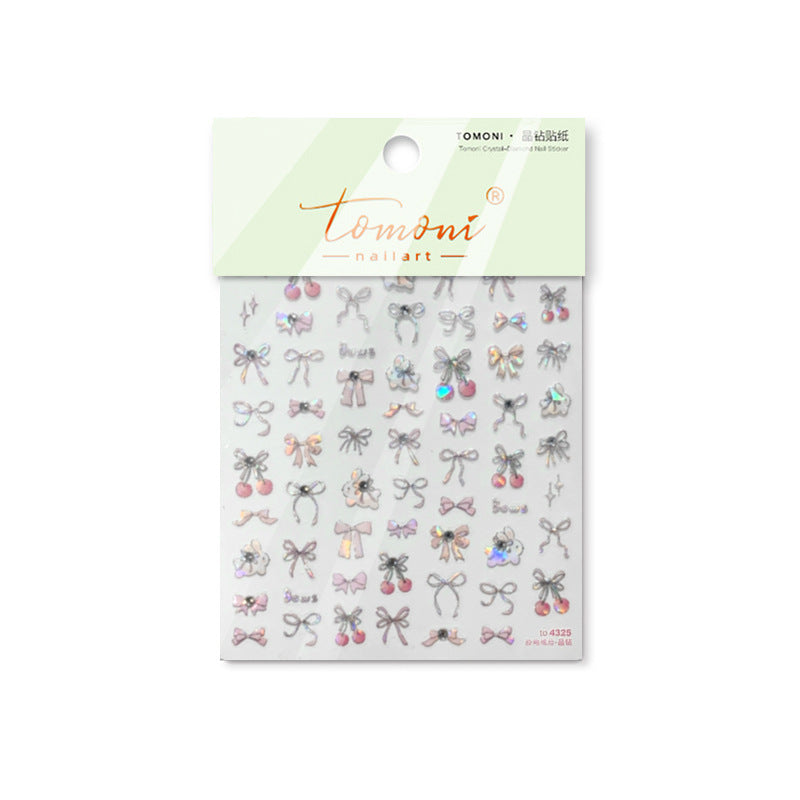 Crystal Bow Cherry Collection: "Cherry Bow Crystal" – 3D Iridescent Nail Sticker