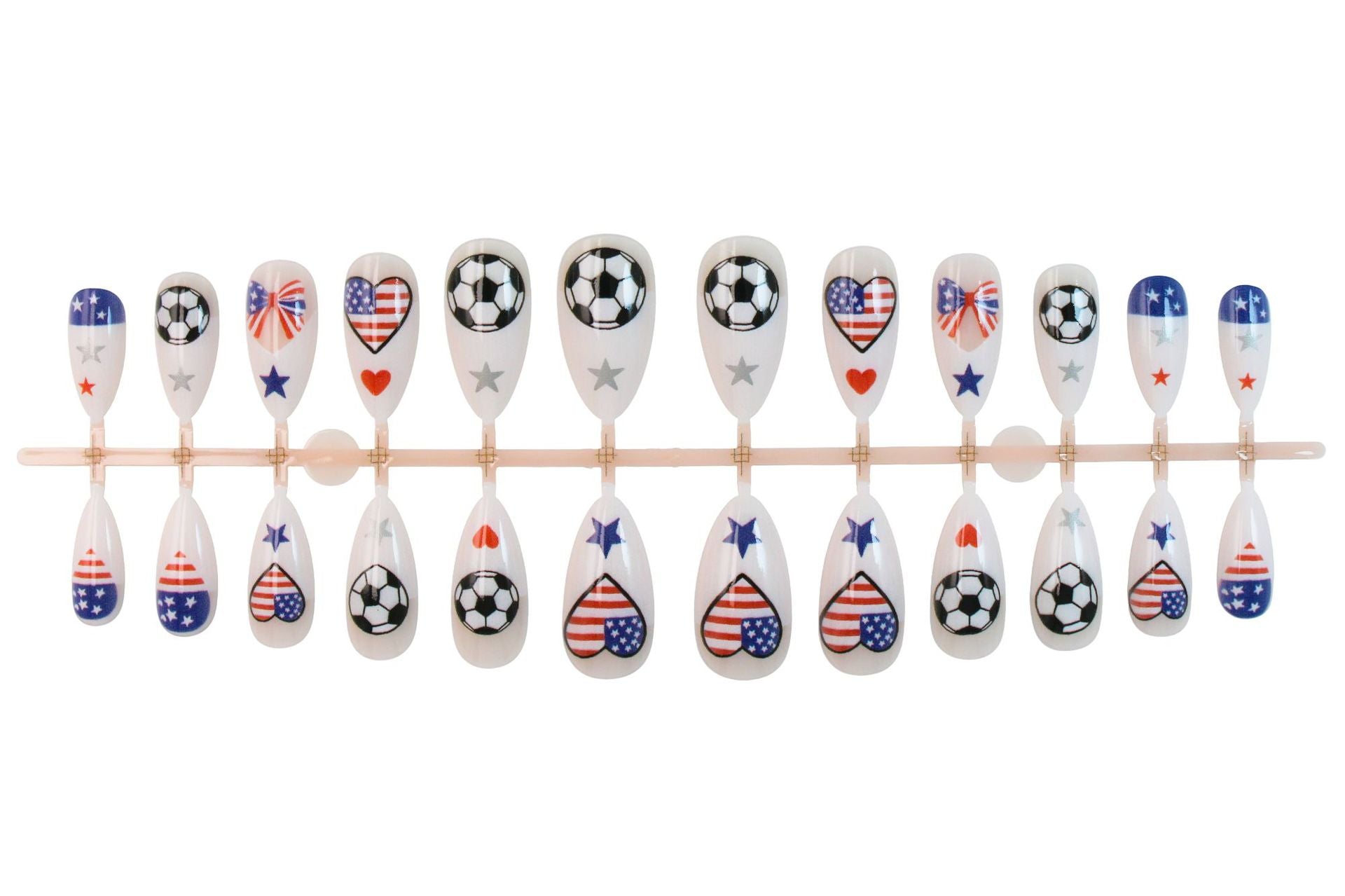 World Cup USA Stars & Stripes Heart Football Stiletto Press-On Nails (Long Stiletto/24pcs/Unique)