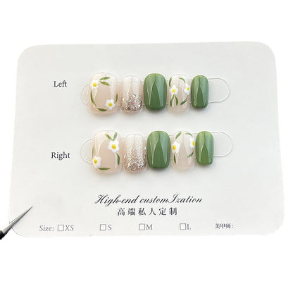 Handmade manicure short spring and summer small fresh hand-painted five-petaled flower pure handmade press-on nails removable fake nail｜365nails