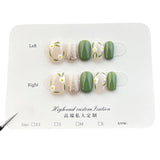 365nails Whimsy: "Emerald Meadow" – Short Square Green & Floral Press On Nails 24pcs