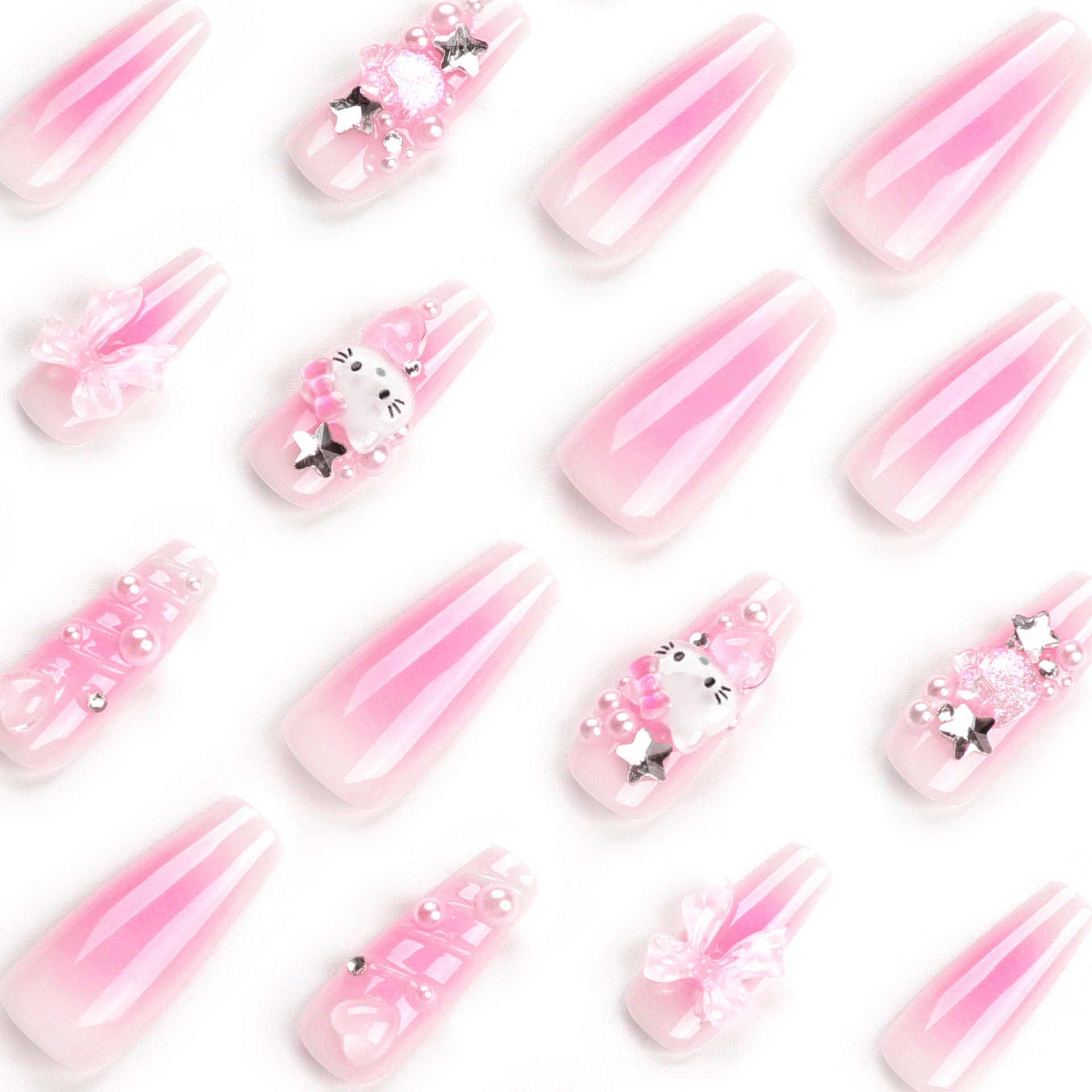 Lindo lazo adhesivo para uñas con diseño de Hello Kitty con ondas de agua tridimensionales ｜365nails