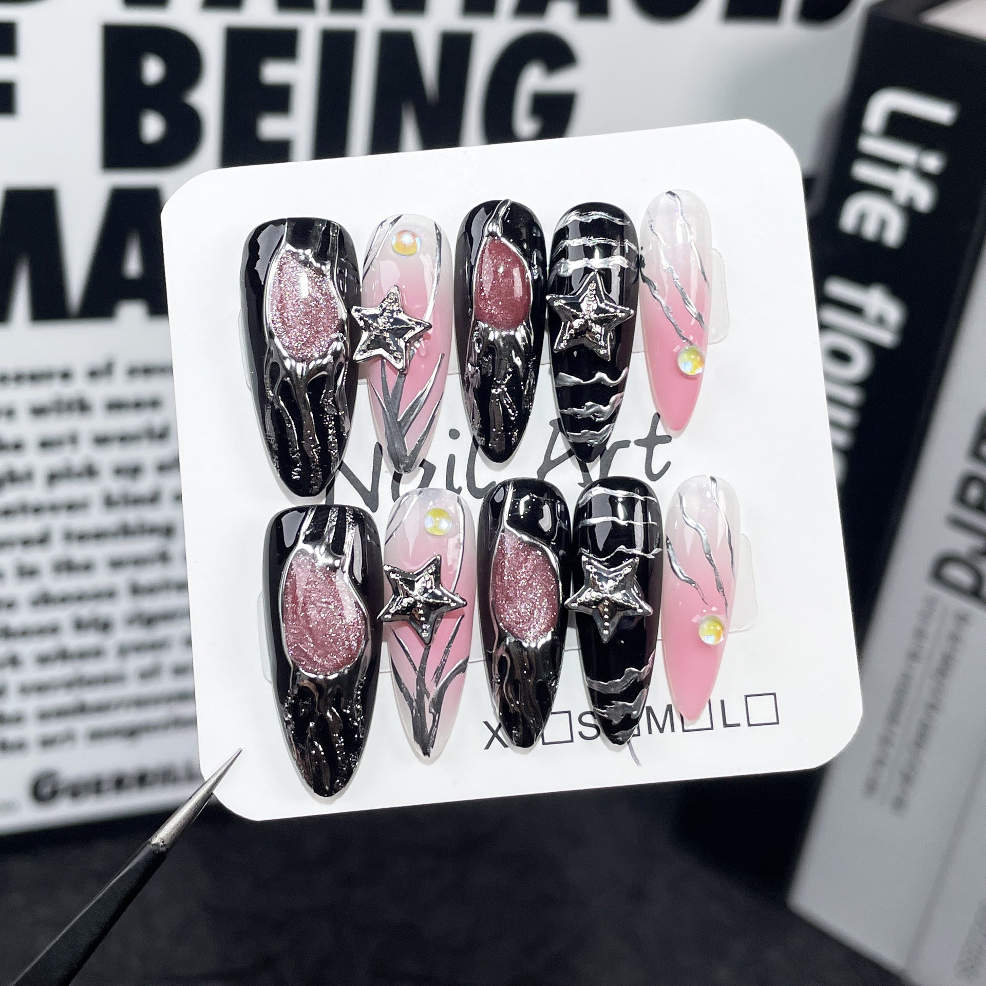 Spice Girls unhas postiças artesanais, blush aerógrafo, adesivo de unha médio e longo, adesivo de unha personalizado e vestível ｜ 365nails