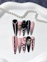 Black Blush Gothic Extra Long Press On Nails