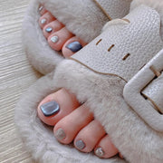 冷藍貓眼×百搭白 甜美時尚腳趾穿戴甲 可拆卸 24片｜365nails