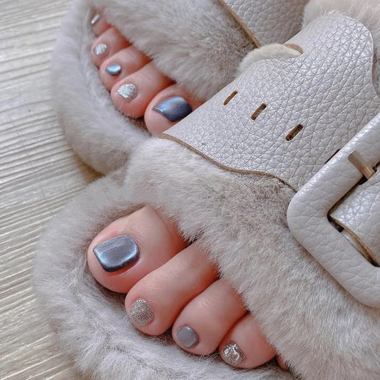 Uñas de los pies extraíbles versátiles blancas, de estilo ojo de gato azul fresco, 24 piezas ｜365nails