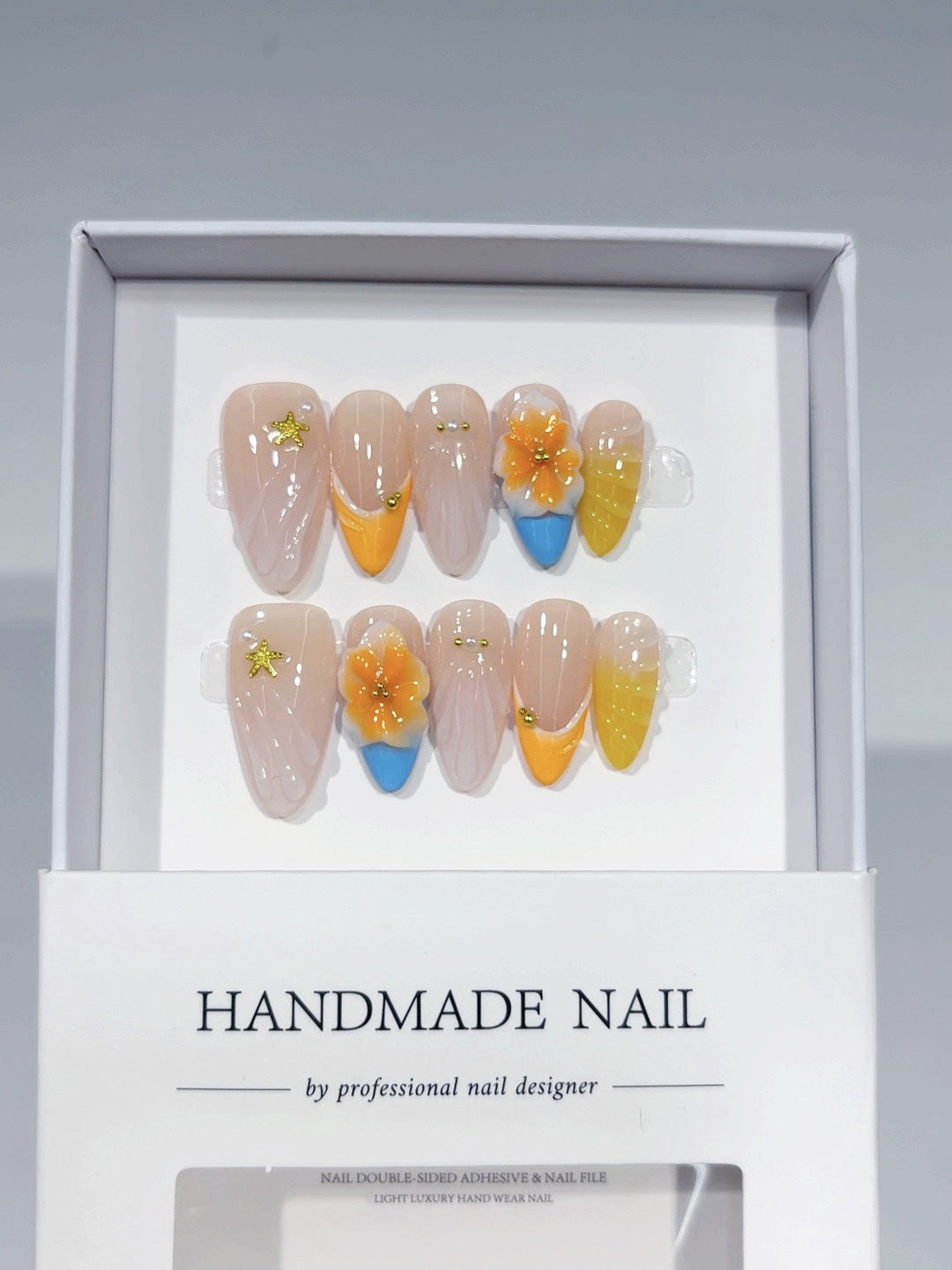 Summer Citrus: "Orange Bloom" – Medium Almond Handmade Press On Nails