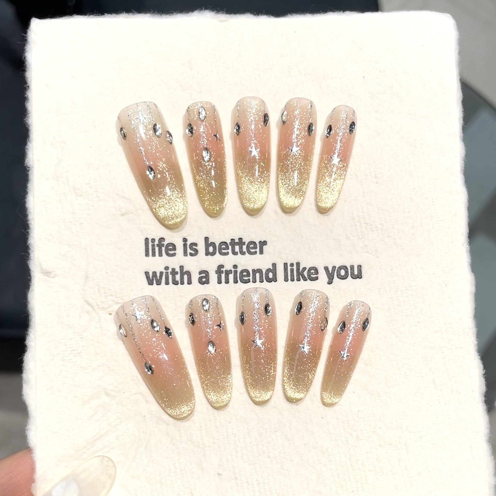 365nails: "Golden Hour" – Glitter Ombré & Silver Flake Handmade Long Coffin Nails