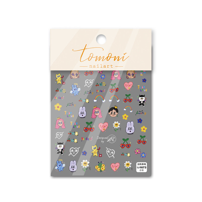 Doodle Strawberry Paradise – Playful Cartoon Nail Art Set
