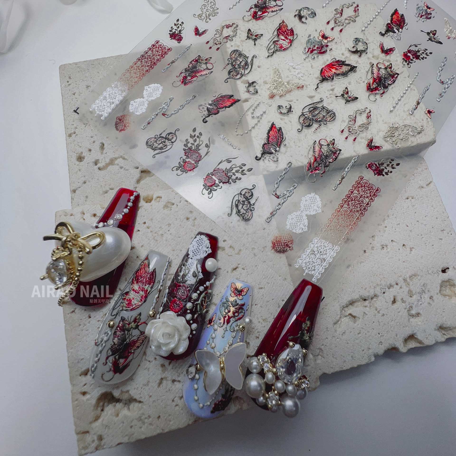 365nails: "Vintage Red Butterfly Crystal Lace" – nail art stickers