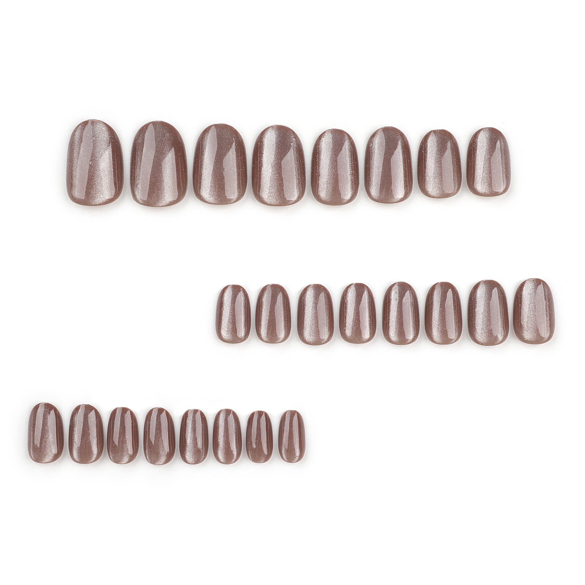 Yiwu wears short nail pads, short round dark brown solid color white cat eye manicure wears fake nails wholesale｜365nails