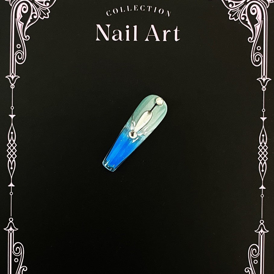 [Summer Night] Simple Moonlight Powder Cat's Eye Luminous Four Fingers Quicksand Flow Hemp Press On Nail