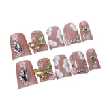 Unhas bico de pato, escultura tridimensional doce, pequena e fresca, borboleta brilhante, sentido avançado, unhas de pressão feitas à mão no atacado｜365nails