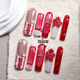 Red Gradient Floral Cross Statement Press On Nails